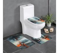 WZYWHJ Lot de 4 tapis de salle de bain de qualité avec imprimé ville floue, durable, facile à nettoyer, convient pour salle de bain et toilettes