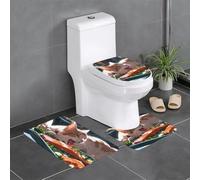 WZYWHJ Lot de 4 tapis de salle de bain de qualité avec motif chat mangeur de poissons, durable, facile à nettoyer, convient pour salle de bain et WC