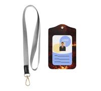 Wzywhj Magnifique badge de travail imprimé feu de joie, étui de protection en cuir pour carte d'identité avec corde de suspension amovible