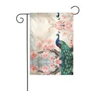 Wzywhj Magnifique drapeau de jardin d'été double face avec imprimé paon et imprimé floral 30,5 x 45,7 cm