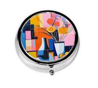 WZYWHJ Matisse Style Peinture Abstrait Imprimée Circulaire Boîte à Médicaments Rangement Portable Voyage avec Compartiments Mini Pilulier Distributeur