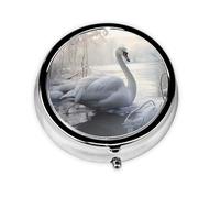 WZYWHJ Mini Pilulier Rond Imprimé Cygne Blanc Petit et Portable avec Cloisons pour Rangement Médicaments pour Voyage et Usage Quotidien