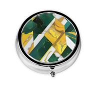 WZYWHJ Mini Pilulier Rond Imprimé Marbre Jaune Vert Petit et Portable avec Cloisons pour Rangement Médicaments pour Voyage et Usage quotidien