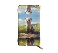 Wzywhj Mode Femme Portefeuille Pochette Longue Pochette Portefeuille en Cuir avec Plusieurs Compartiments Fermeture Éclair Motif Faune Furet, Noir , Taille unique