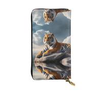 Wzywhj Mode Femme Portefeuille Pochette Longue Pochette Portefeuille en Cuir avec Plusieurs Compartiments Fermeture Éclair Motif Tigre Majestueux Reposant Sur Un Rocher avec Ciel Nuageux, Noir ,