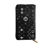 Wzywhj Mode Femmes Cuir Long Pochette Portefeuille Pochette Portefeuille Multiples Compartiments Fermeture Éclair Design Noir et Blanc Imprimé Univers, Noir , Taille unique