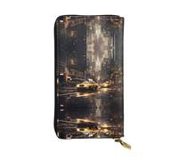 Wzywhj Mode Femmes Cuir Long Pochette Portefeuille Pochette Portefeuille Multiples Compartiments Fermeture Éclair Design New York Fashion City Prints, Noir , Taille unique