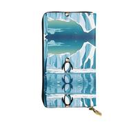 Wzywhj Mode Femmes Cuir Longue Pochette Portefeuille Pochette Portefeuille avec Plusieurs Compartiments Fermeture Éclair Motif Pingouin Antarctique Ice Prints, Noir , Taille unique