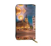 Wzywhj Mode Femmes Cuir Longue Pochette Portefeuille Pochette Portefeuille avec Plusieurs Compartiments Fermeture Éclair Design Fiery Red Street Prints, Noir , Taille unique