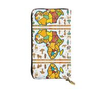 Wzywhj Mode Femmes Cuir Longue Pochette Portefeuille Pochette Portefeuille avec Plusieurs Compartiments et Fermeture Éclair Motif Carte Africaine Imprimé Ethnique, Noir , Taille unique