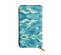 Wzywhj Mode Femmes Cuir Longue Pochette Portefeuille Pochette Portefeuille avec Plusieurs Compartiments Fermeture Éclair Motif Dawn Ocean Waves, Noir , Taille unique