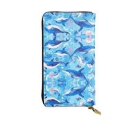 Wzywhj Mode Femmes Cuir Longue Pochette Portefeuille Pochette Portefeuille avec Plusieurs Compartiments Fermeture Éclair Motif Ocean Dolphin Looking at You Prints, Noir , Taille unique
