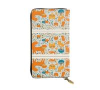 Wzywhj Mode Femmes Cuir Longue Pochette Portefeuille Pochette Portefeuille Multi Compartiments Fermeture Éclair Dessin Animé Orange Chat Image, Noir , Taille unique