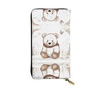Wzywhj Mode Femmes Cuir Longue Pochette Portefeuille Pochette Portefeuille Multi Compartiments Fermeture Éclair Motif Ours Blanc Ours Brun Image, Noir , Taille unique