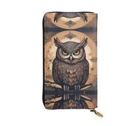 Wzywhj Mode Femmes Cuir Longue Pochette Portefeuille Pochette Portefeuille Multiples Compartiments Fermeture Éclair Motif Hibou Croyances Imprimés, Noir , Taille unique
