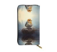 Wzywhj Mode Femmes Cuir Longue Pochette Portefeuille Portefeuille avec Plusieurs Compartiments Fermeture Éclair Design Cute Little Perch Image, Noir , Taille unique