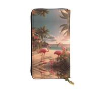 Wzywhj Mode Femmes Cuir Longue Pochette Portefeuille Portefeuille Pochette avec Plusieurs Compartiments Fermeture Éclair Motif Flamingo Beach Prints, Noir , Taille unique