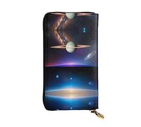 Wzywhj Mode Femmes Portefeuille Pochette Longue Pochette Portefeuille en Cuir avec Plusieurs Compartiments Fermeture Éclair Cosmic Saturne Imprimés, Noir , Taille unique
