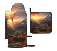 WZYWHJ Mountain Sunrise Lot de 3 gants de cuisine longs et épais imprimés