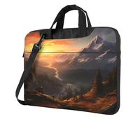 WZYWHJ Mountain Sunrise Prints Sac pour ordinateur portable avec intérieur doux, plusieurs poches, idéal pour les hommes, les voyages et les affaires, Noir/blanc, 14 inch