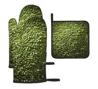 WZYWHJ Mung Beans Lot de 3 gants de cuisine longs et épais imprimés