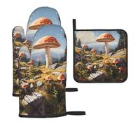 WZYWHJ Mushrooms on the Hillside Lot de 3 gants de cuisine longs et épais imprimés
