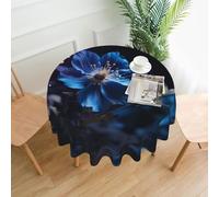 WZYWHJ Nappe décorative ronde imprimée fleurs bleues dans le noir 152,4 cm peut être lavée et réutilisée pour table de salle à manger ronde