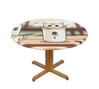 WZYWHJ Nappe ronde en forme de chat avec impression de thé au lait - Imperméable et infroissable - Pour table de salle à manger