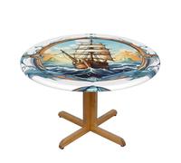 WZYWHJ Nappe ronde imprimée de bateau à voile, boussole nautique, imperméable, infroissable pour décoration de table de salle à manger