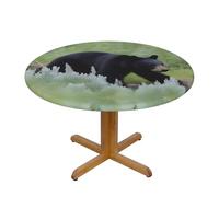 WZYWHJ Nappe ronde imprimée ours noir marchant imperméable, résistante aux plis pour table de salle à manger, nappe décorative