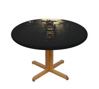 WZYWHJ Nappe ronde imprimée statue en bois imperméable et infroissable pour table de salle à manger