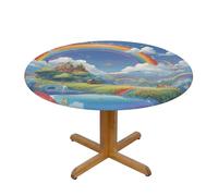 WZYWHJ Nappe ronde imprimée Village Under The Rainbow - Imperméable et infroissable - Pour décoration de table de salle à manger