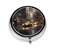 WZYWHJ New York Fashion City Boîte à médicaments circulaire imprimée avec compartiments, mini distributeur de pilules
