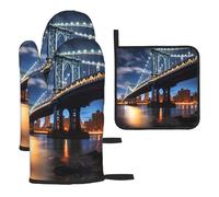 WZYWHJ New York Manhattan Bridge Ensemble de 3 gants de cuisine longs et épais avec imprimé nuit