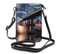 WZYWHJ New York Manhattan Bridge Night Print Sac à bandoulière en cuir pour femme avec bandoulière réglable