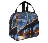 WZYWHJ New York Manhattan Bridge Night Prints Sac à déjeuner portable isotherme portable Sac à déjeuner robuste facile à plier