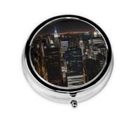 WZYWHJ New York Night View Prints Boîte à médicaments circulaire de voyage portable avec compartiments Mini distributeur de pilules
