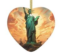 WZYWHJ Noel Céramique Coeur Pendentif pour Festival Décoration Souvenir Cadeau Statue de la Liberté Imprimé
