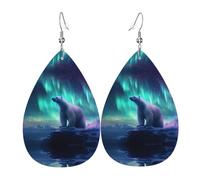 WZYWHJ Northern Lights Polar Bear Picture Boucles d'oreilles en cuir pour femme Pendentif goutte d'eau simple Cadeau de vacances tendance