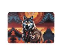 WZYWHJ Paillasson antidérapant 40,6 x 61 cm Facile à nettoyer Convient pour porte d'entrée, salon, salle de bain, totem loup avec image de feu
