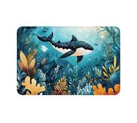 WZYWHJ Paillasson antidérapant 40,6 x 61 cm, facile à nettoyer, convient pour porte d'entrée, salon, salle de bain, image d'illustration de baleine