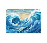 WZYWHJ Paillasson antidérapant facile à nettoyer - Convient pour porte d'entrée, salon, salle de bain - Motifs vagues bleues - 40,6 x 61 cm