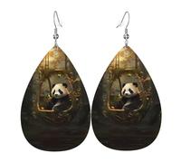 WZYWHJ Panda dans le panier suspendu Boucles d'oreilles en cuir pour femme avec pendentif goutte d'eau simple Cadeau de vacances tendance