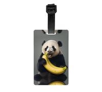WZYWHJ Panda Eating Banana Étiquette de bagage imprimée avec bracelet amovible - Crochet de voyage pour une identification pratique - Léger et personnalisé taille de carte de visite