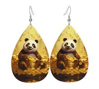 WZYWHJ Panda jetant des pièces d'or imprimées boucles d'oreilles en cuir pour femme pendentif goutte d'eau simple cadeau de vacances à la mode