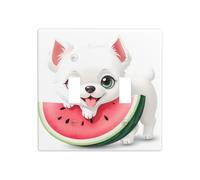 WZYWHJ Panneau en thermoplastique imprimé pastèque petit chien blanc pour interrupteur mural décoratif qui n'est pas facilement endommagé