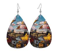 WZYWHJ Papillons dans la vallée Picture Boucles d'oreilles en cuir pour femme, pendentif goutte d'eau, cadeau de vacances tendance