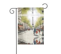 Wzywhj Paris Street Scene Tour Eiffel Impression Drapeau de jardin d'été Double face Décoration cour 30,5 x 45,7 cm