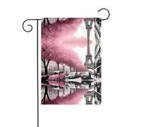 Wzywhj Paris Street Tour Eiffel Drapeau de jardin d'été imprimé floral double face Décoration cour 30,5 x 45,7 cm
