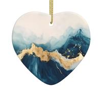 WZYWHJ Pendentif de Noël en céramique en forme de cœur à suspendre pour sapin de Noël avec image en feuille d'or